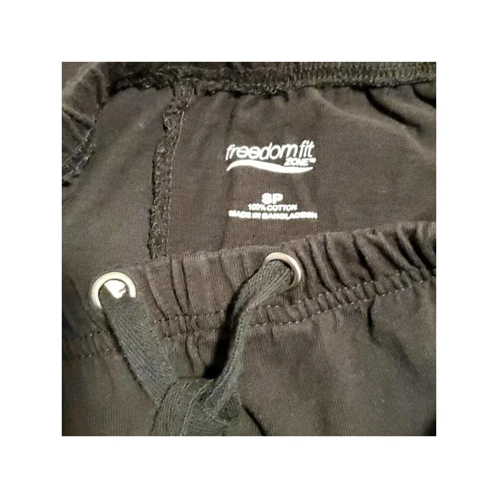 Womens Black Cotton Drawstring Pants Small Petite Casual Comfort